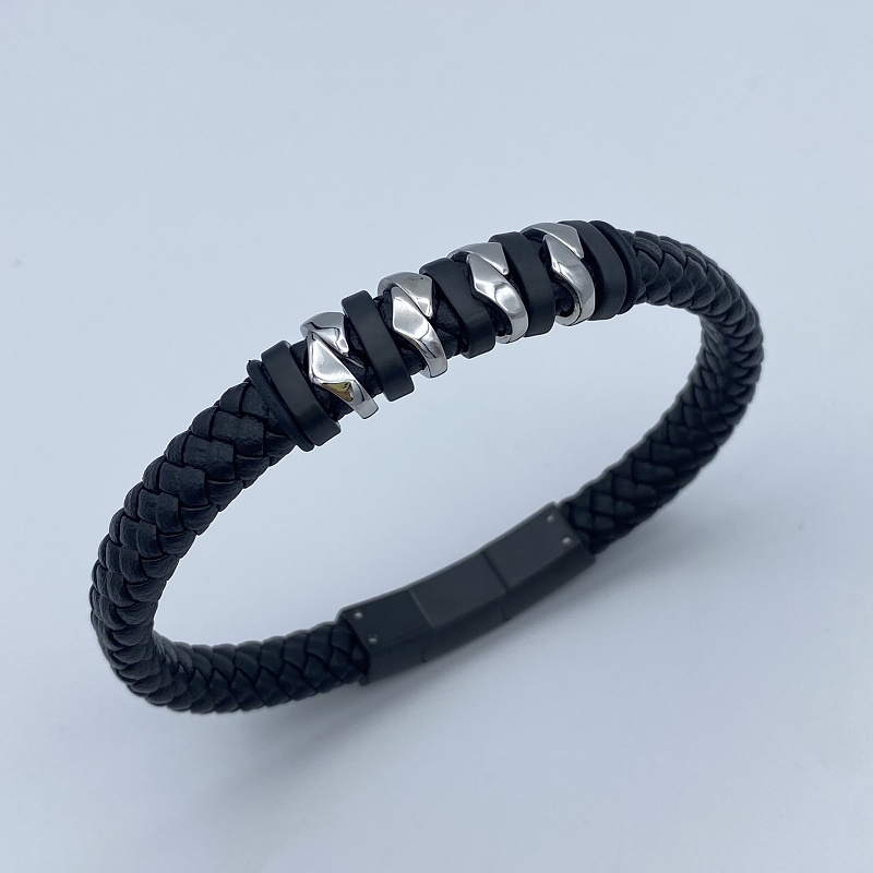 Ocelový pánský náramek kůže